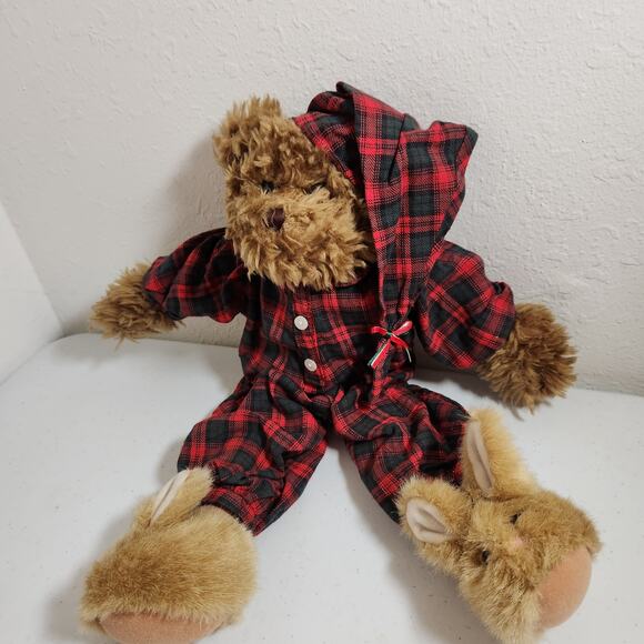 ABC Distributing 18” Plush Teddy Bears Red Plaid Pj's Bunny Slippers Pajamas - Picture 3 of 7